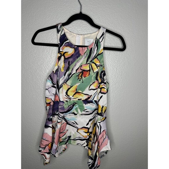 Anthropologie Tops - HD in Paris Shirt Womens 4 Multicolor Floral Peplum Sleeveless Exposed Zipper